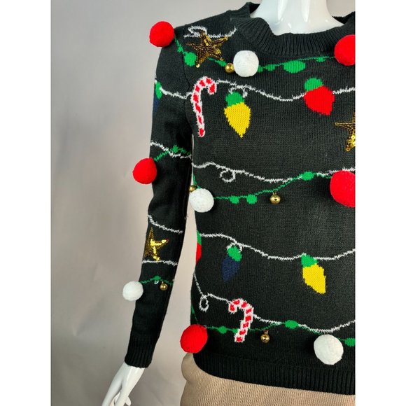 No Boundaries Christmas Garland and Light Sweater Small Black Acrylic - Picture 11 of 16